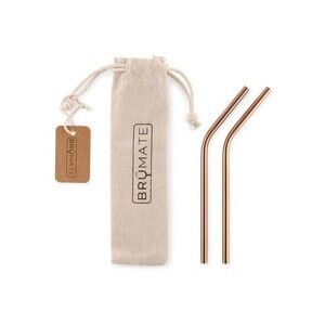 BruMate 2 Stainless Steel 6.5" Wine Straws w/canvas bag 12-14 oz cups Rose Gold